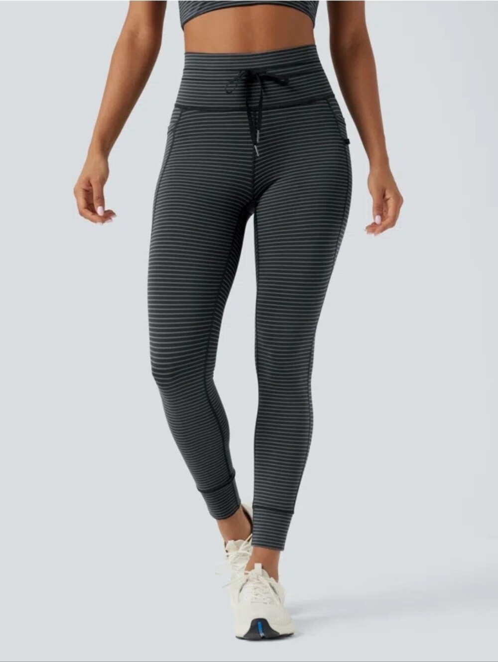 Halara High Waisted Drawstring Striped Yoga Leggings with Pockets Sz. Small